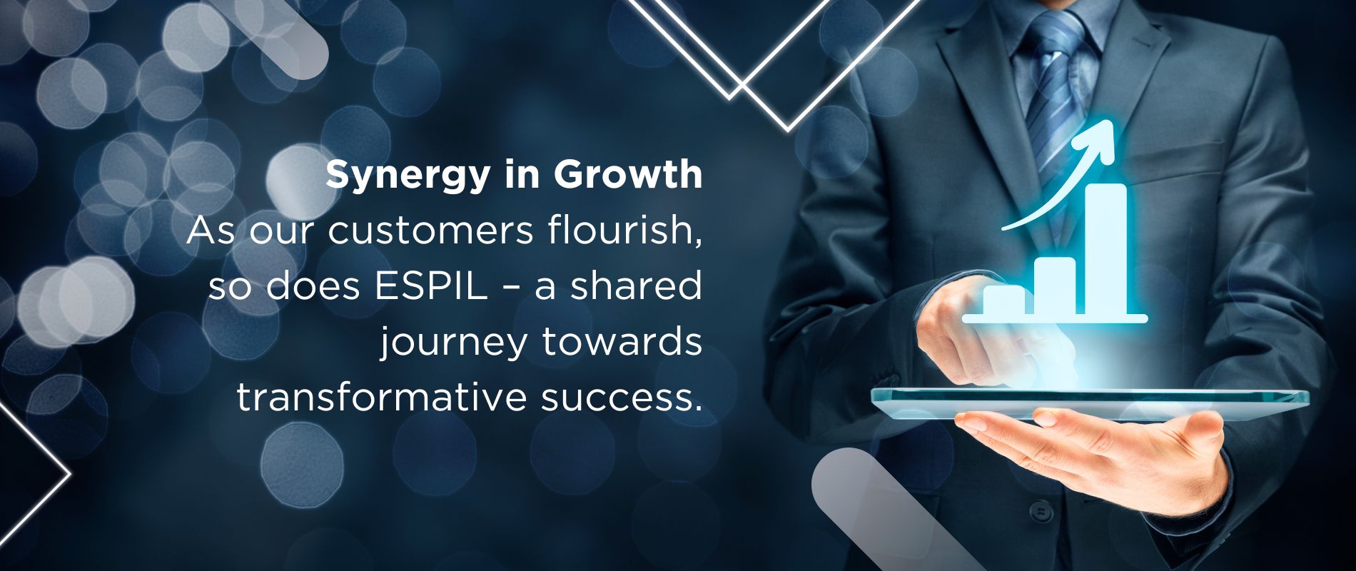 ESPIL business growth banner showing upward graph and synergy in customer success concept